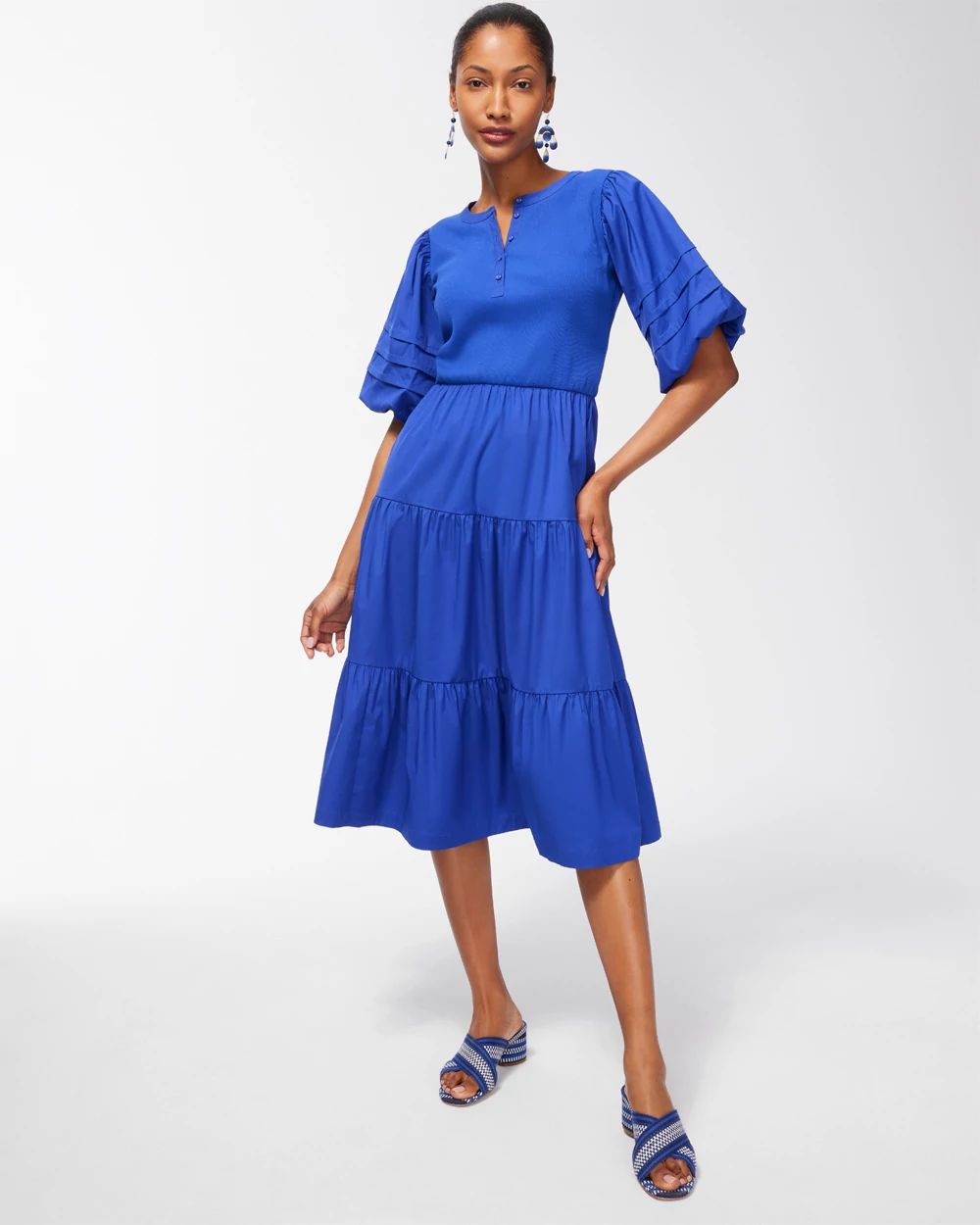 Knit Woven Tiered Midi Dress