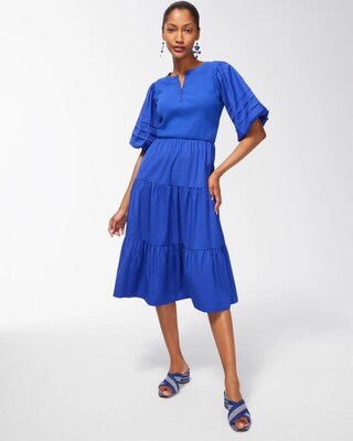 Knit Woven Tiered Midi Dress