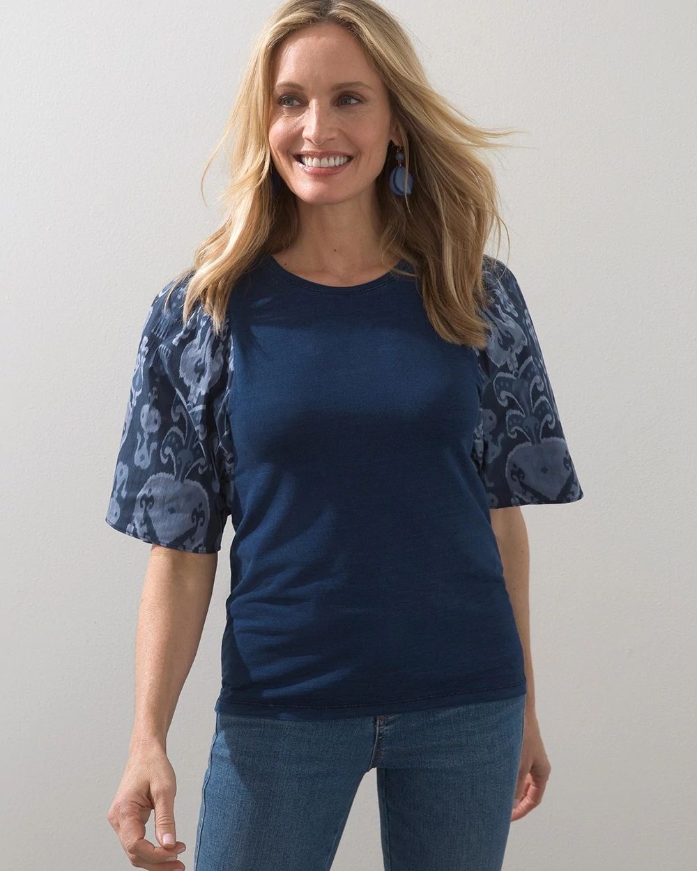 Indigo Ikat Print Sleeve Tee