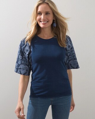 Indigo Ikat Print Sleeve Tee