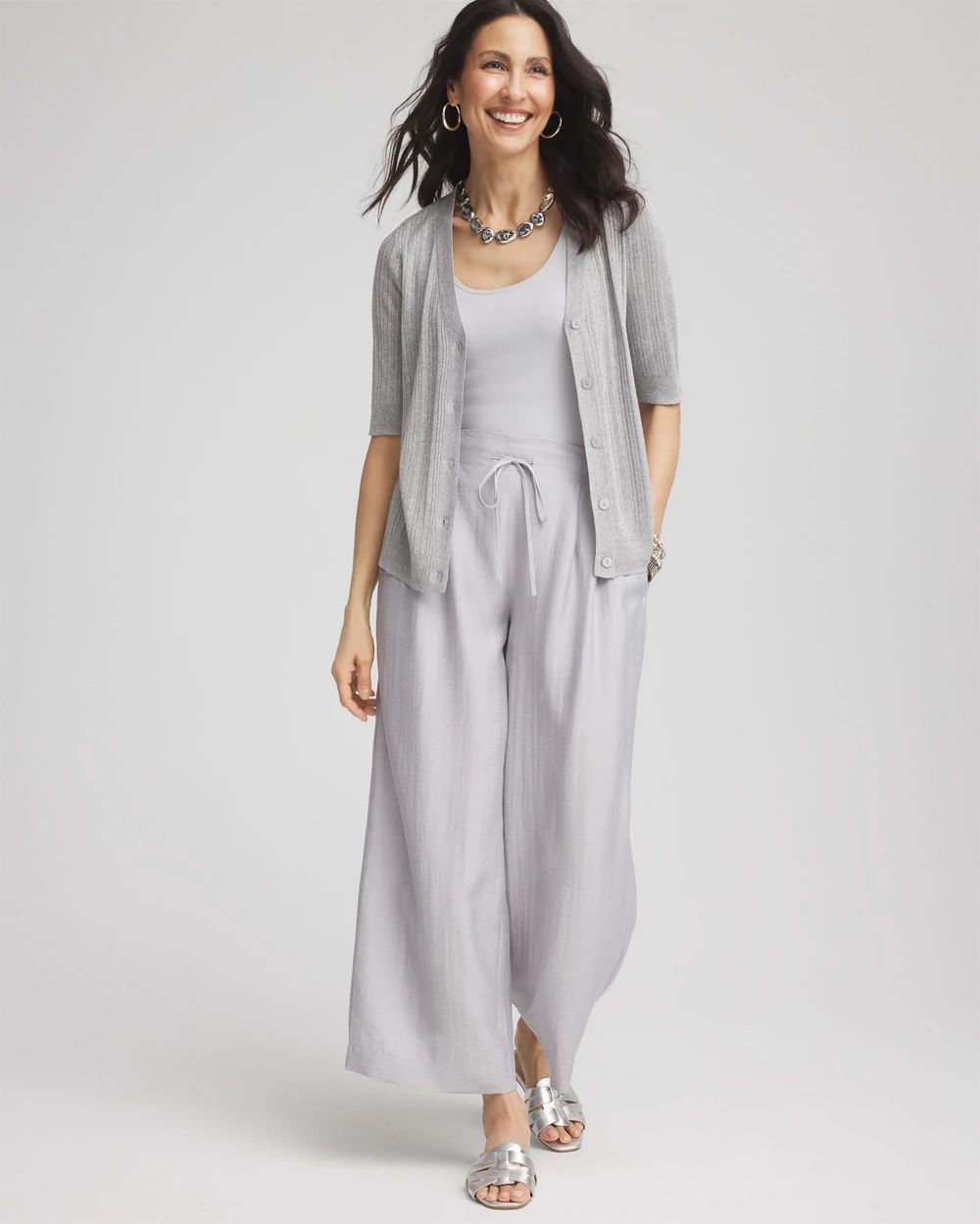 Metallic Ribbed Button-Up Cardigan