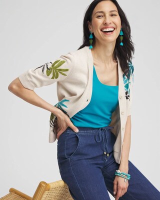 Embroidered Palms Cardigan