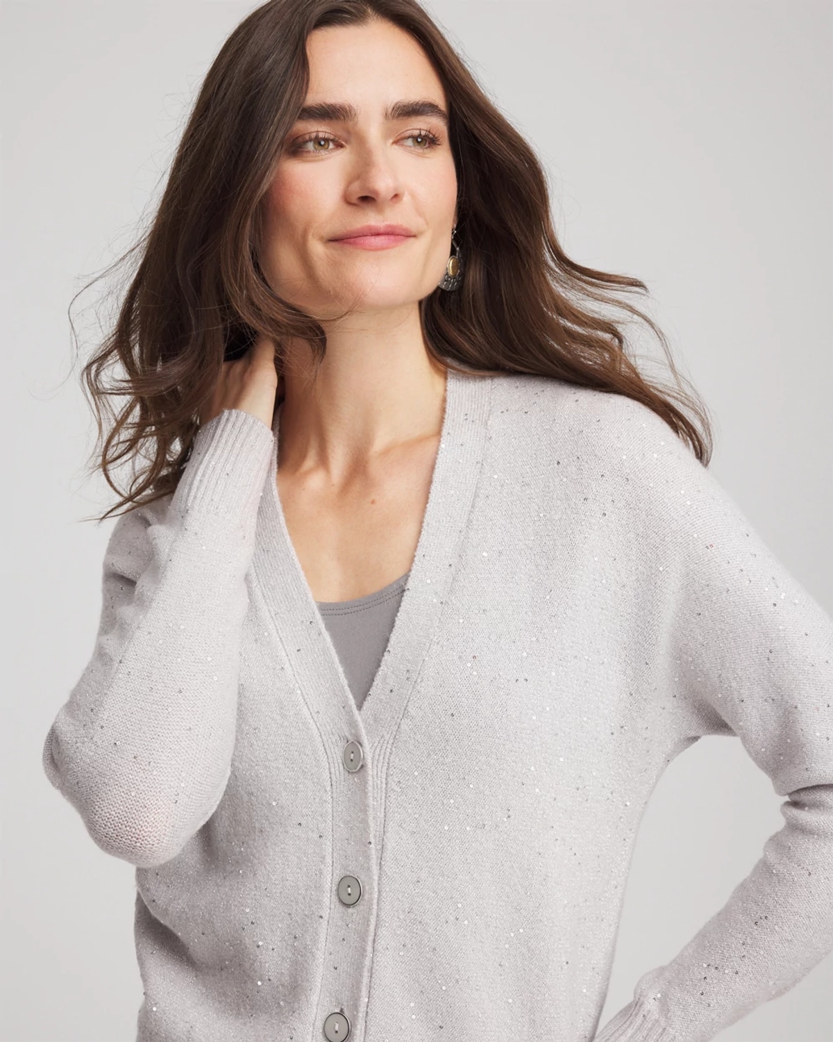 Chico's Shine Boyfriend Cardigan Sweater In Denim In Gray