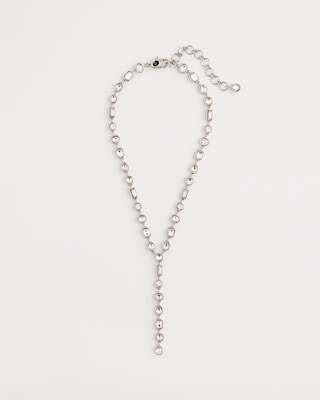 Bezel Set Silvertone Y-Necklace