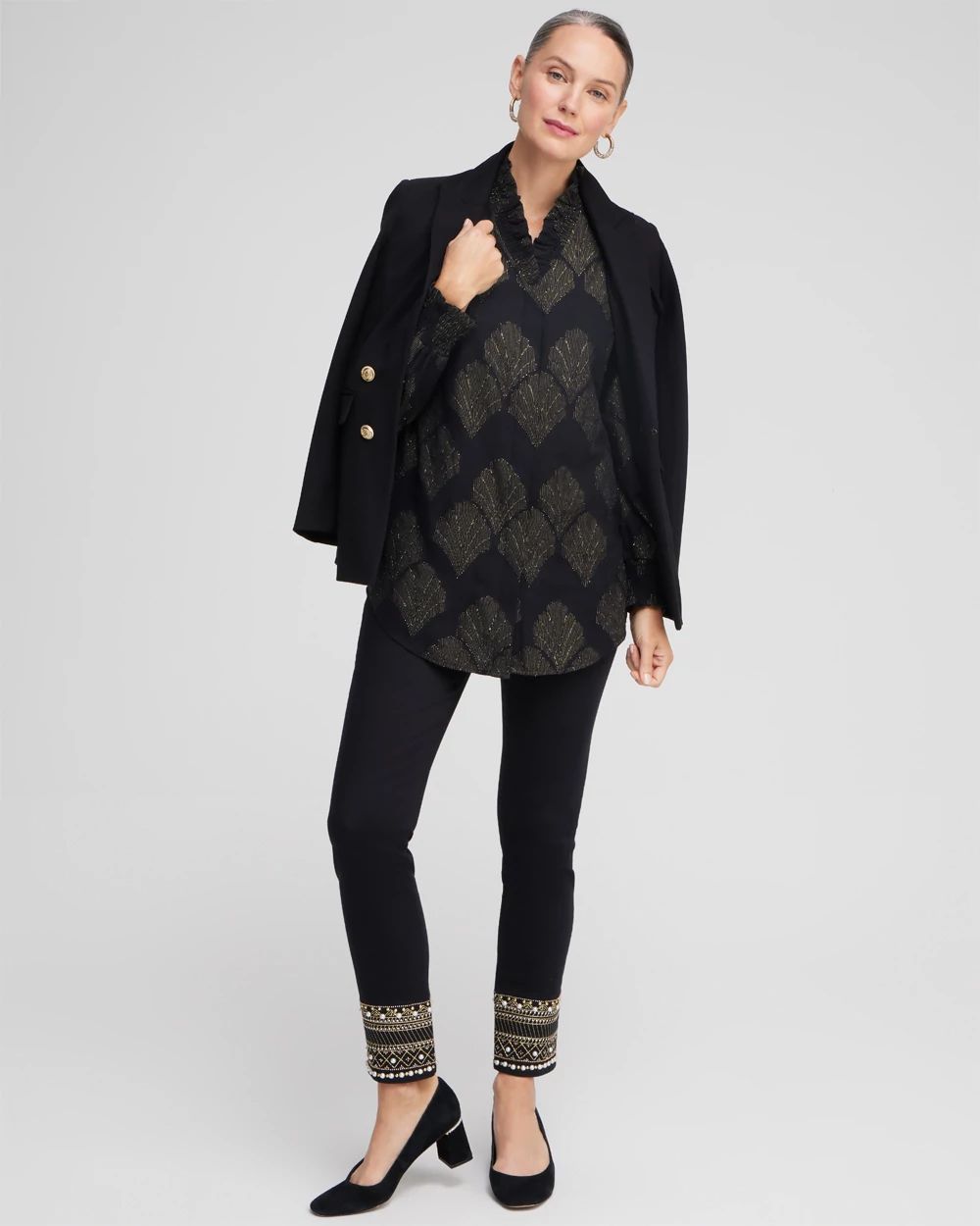 Jacquard Ruffle Neck Shirt