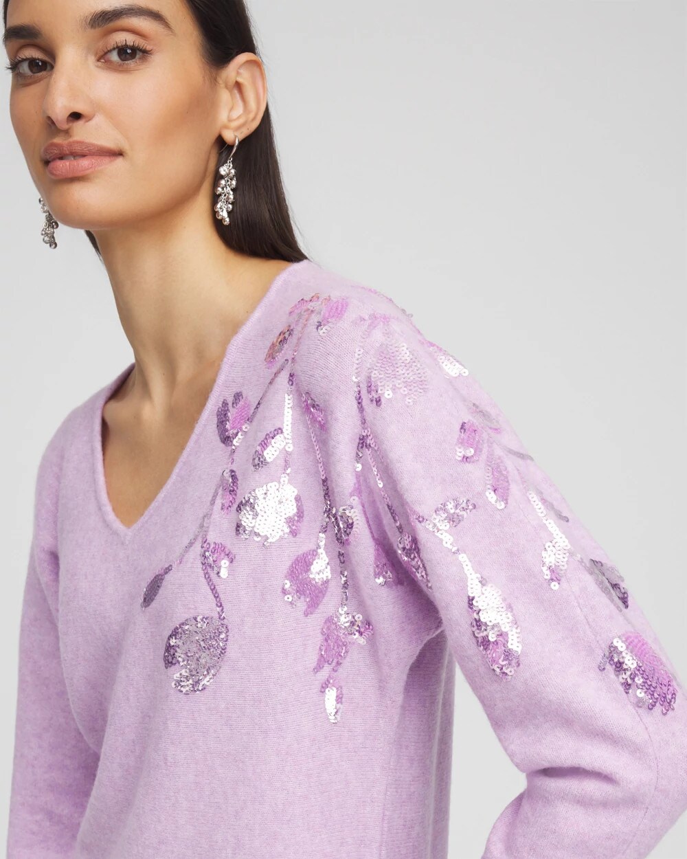 Sequin V-Neck Pullover Sweater