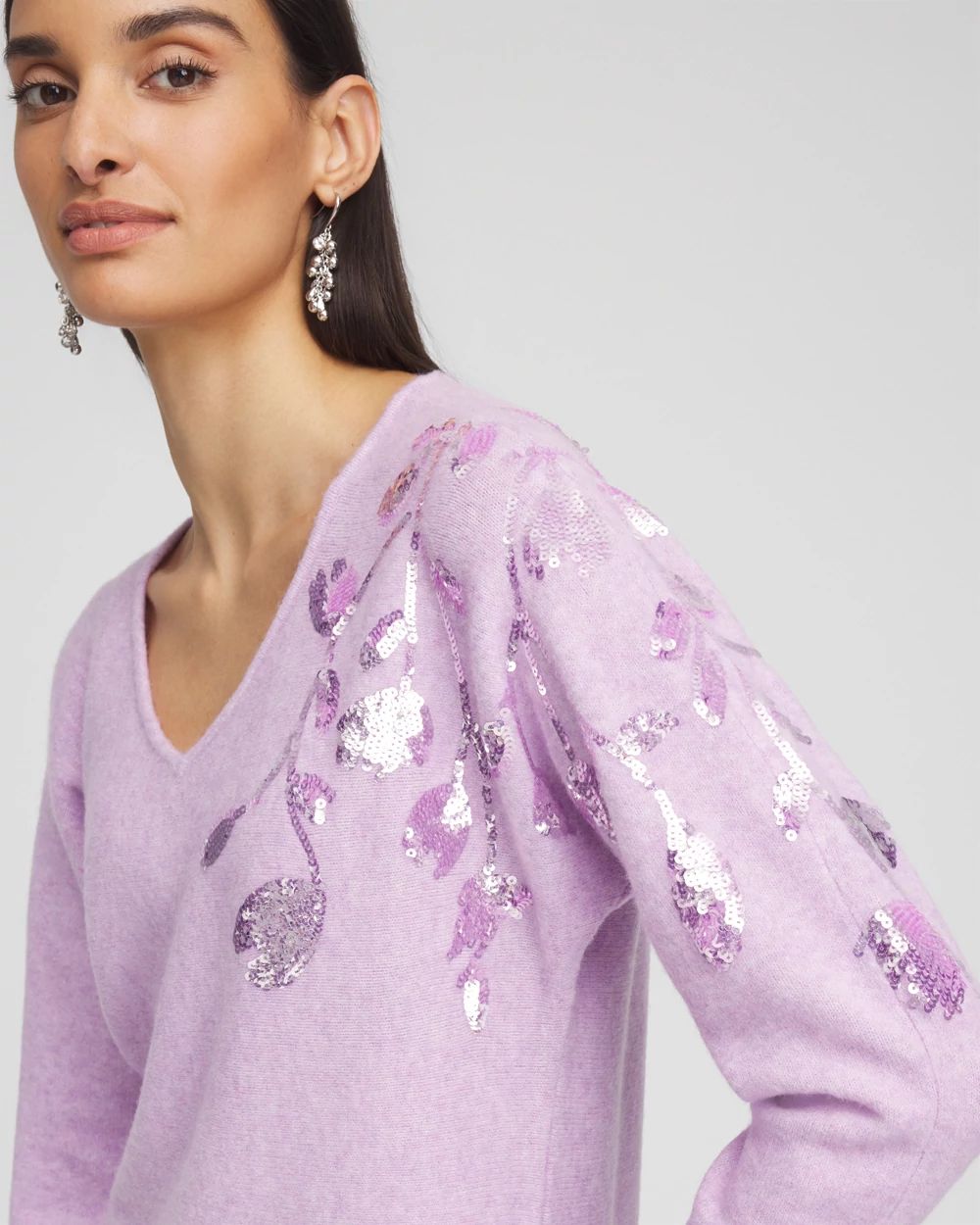 Sequin V-Neck Pullover Sweater click to view larger image.