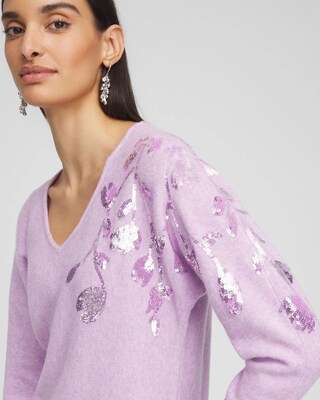 Sequin V-Neck Pullover Sweater click to view larger image.