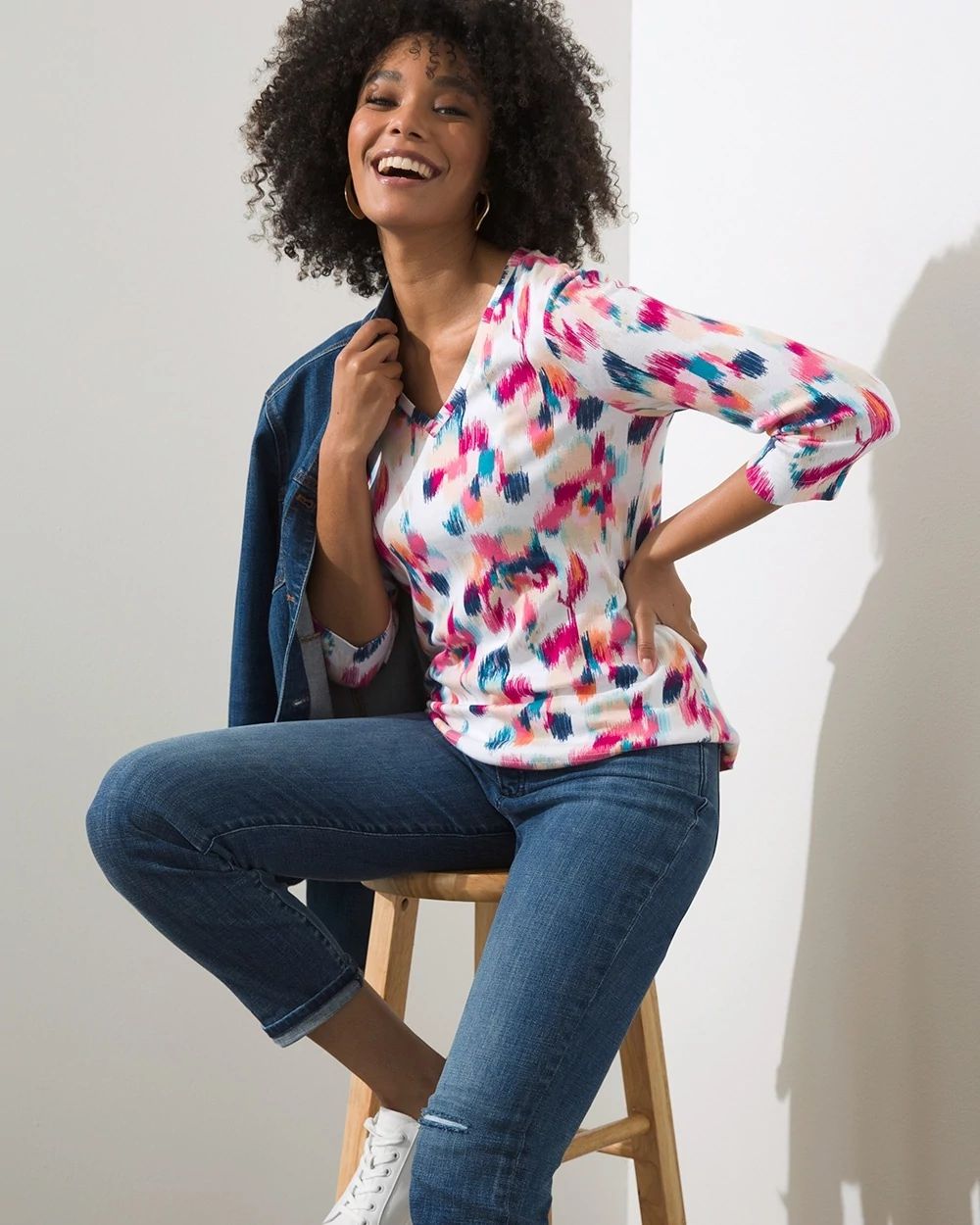 Pima Abstract Floral V-Neck Tee