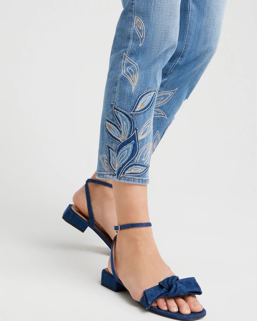 Girlfriend Tonal Applique Cropped Jeans