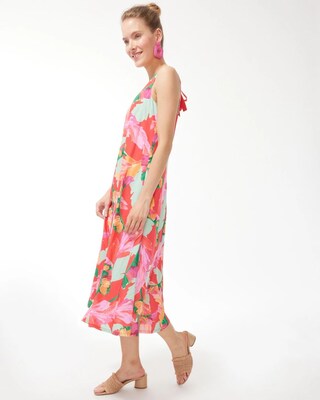 Tie-Back Foliage Print Trapeze Dress
