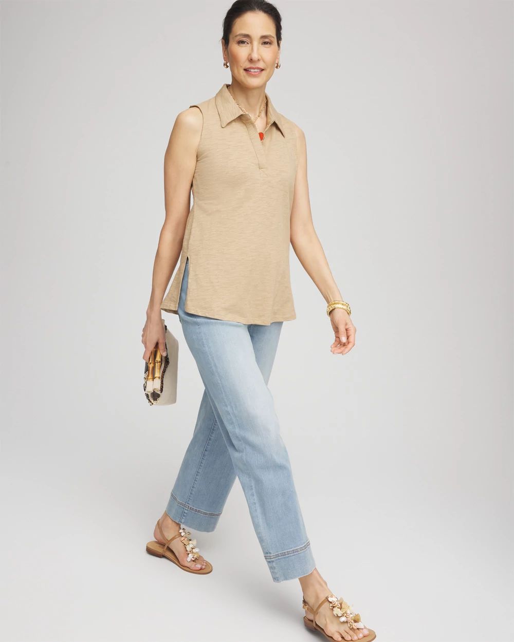 Slub Sleeveless Collared Tunic