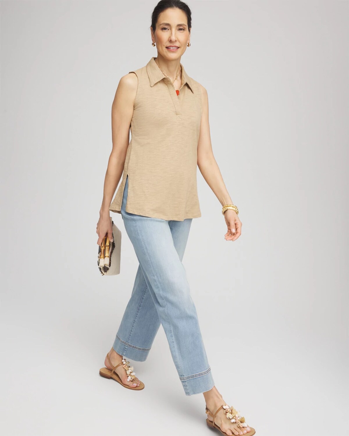 Chico's Sleeveless Collared Tunic In Brown