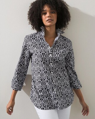 No-Iron Stretch Ikat Print Shirt