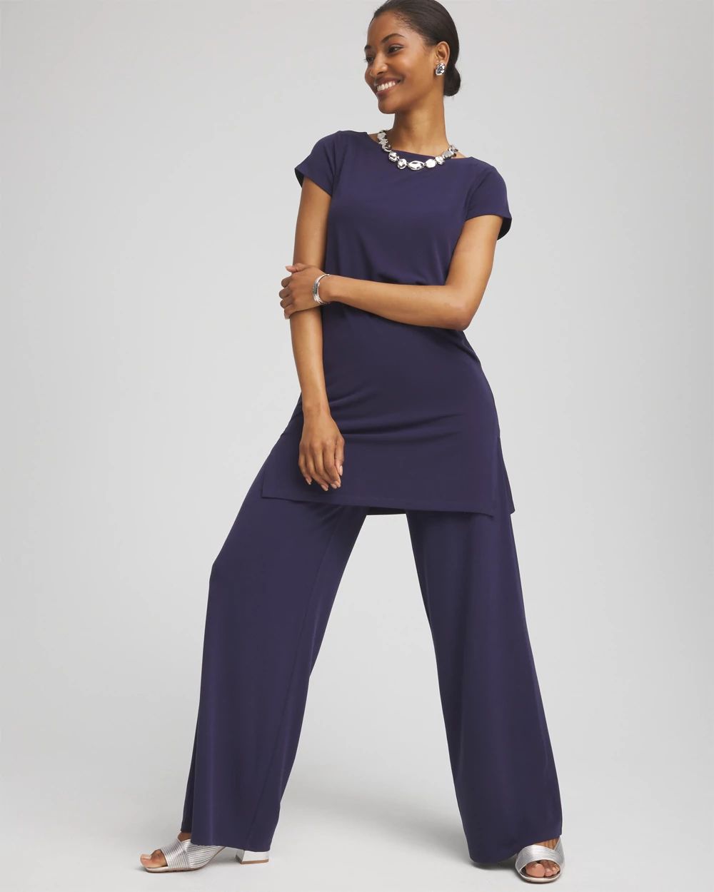 Petite Travelers™ Knit Wide-Leg Pants
