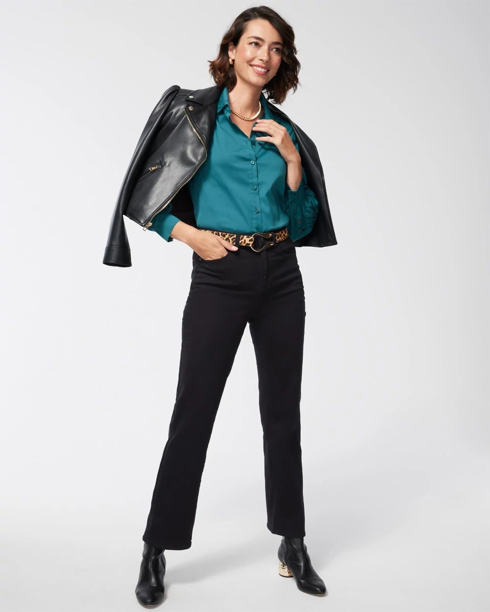 High Rise Straight Leg Jeans click to view larger image.