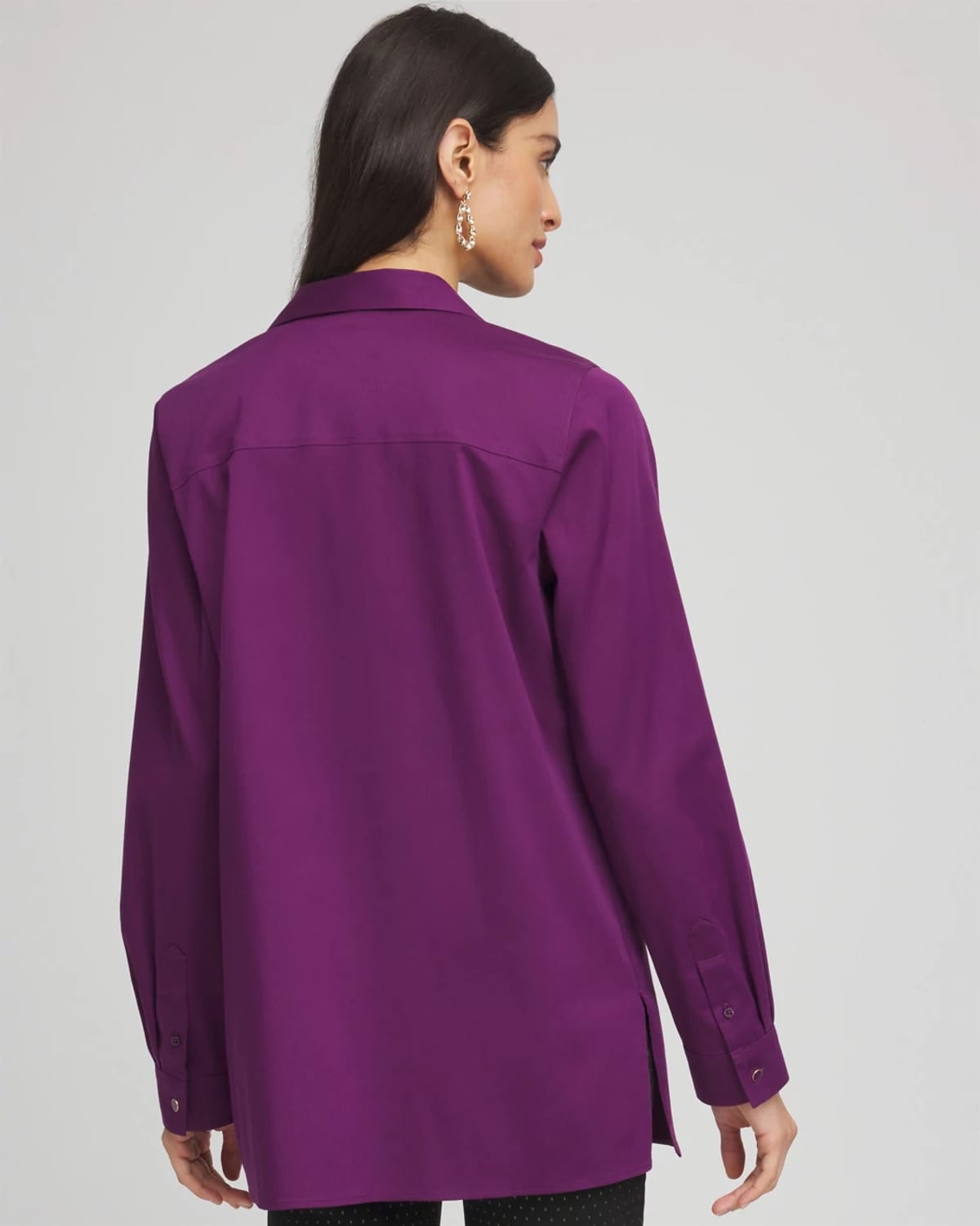 Chico's No Iron Novelty Button Tunic In Purple Royale In Multi