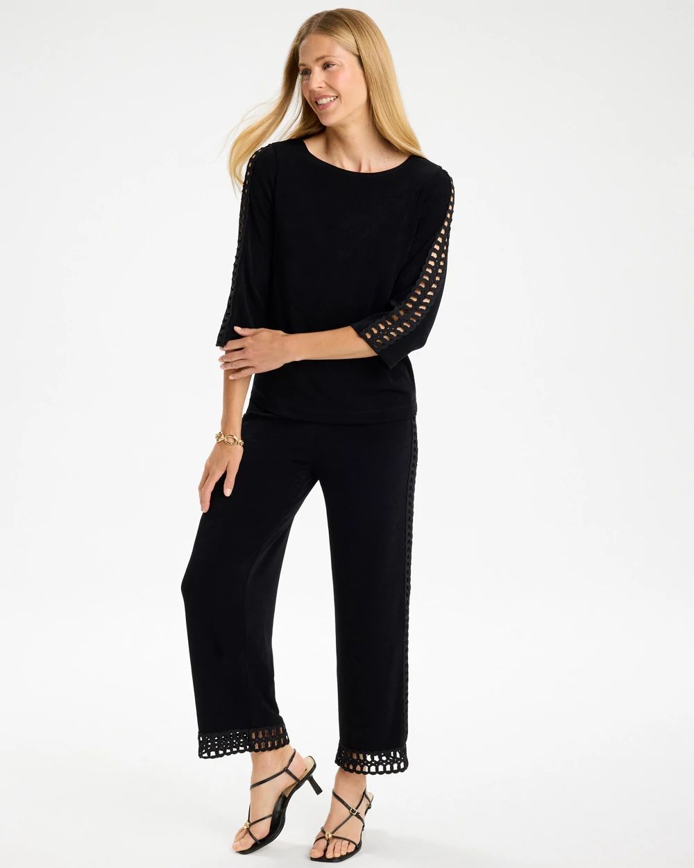 Travelers™ Macrame 3/4 Sleeve Top click to view larger image.