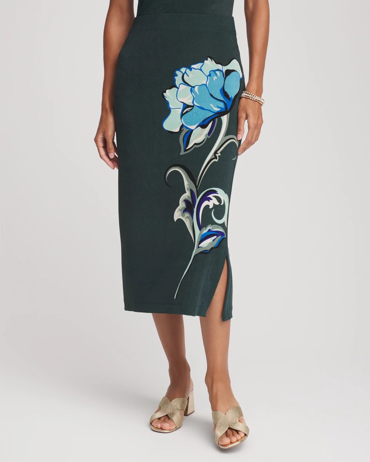 Chico's Travelers Artisinal Midi Skirt In Darkest Spruce In Green