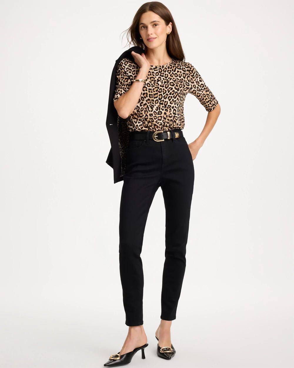 The Touch of Cool™ Leopard Elbow Sleeve Layering Tee click to view larger image.
