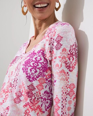 Ikat 3/4 Sleeve Rib Detail Slub Tee