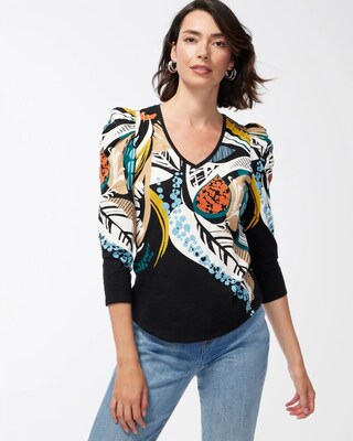 Swirl Print 3/4 Sleeve Romantic Tee