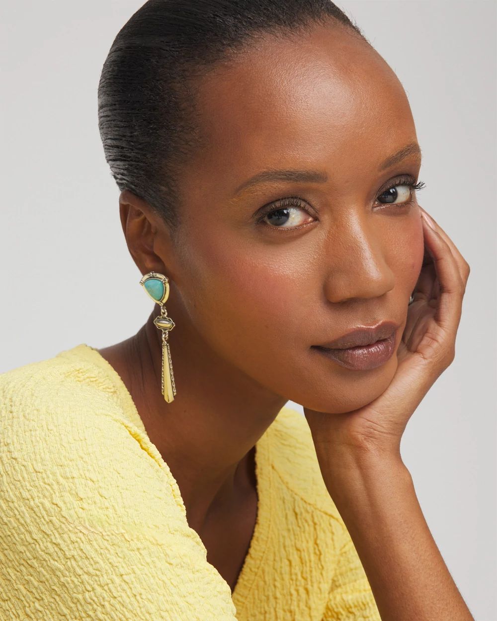 Turquoise Motif Linear Drop Earrings