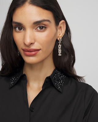 Black & Faux Pearl Linear Earrings