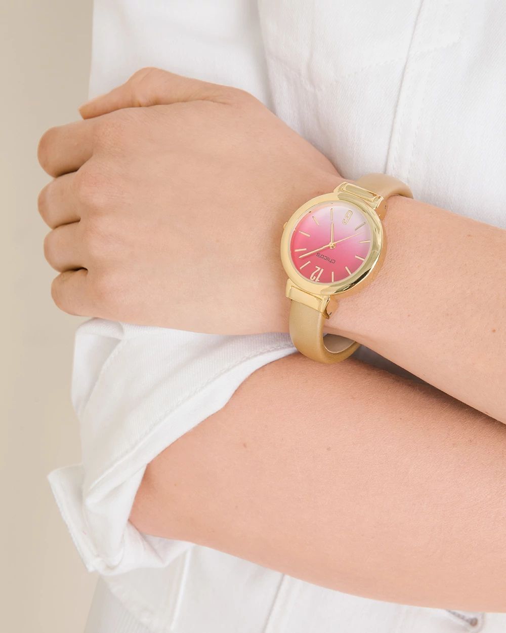 Berry Pink and Goldtone Watch