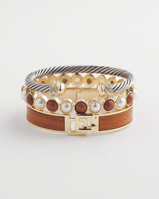 Wood & Faux Pearl Hinge Bracelet