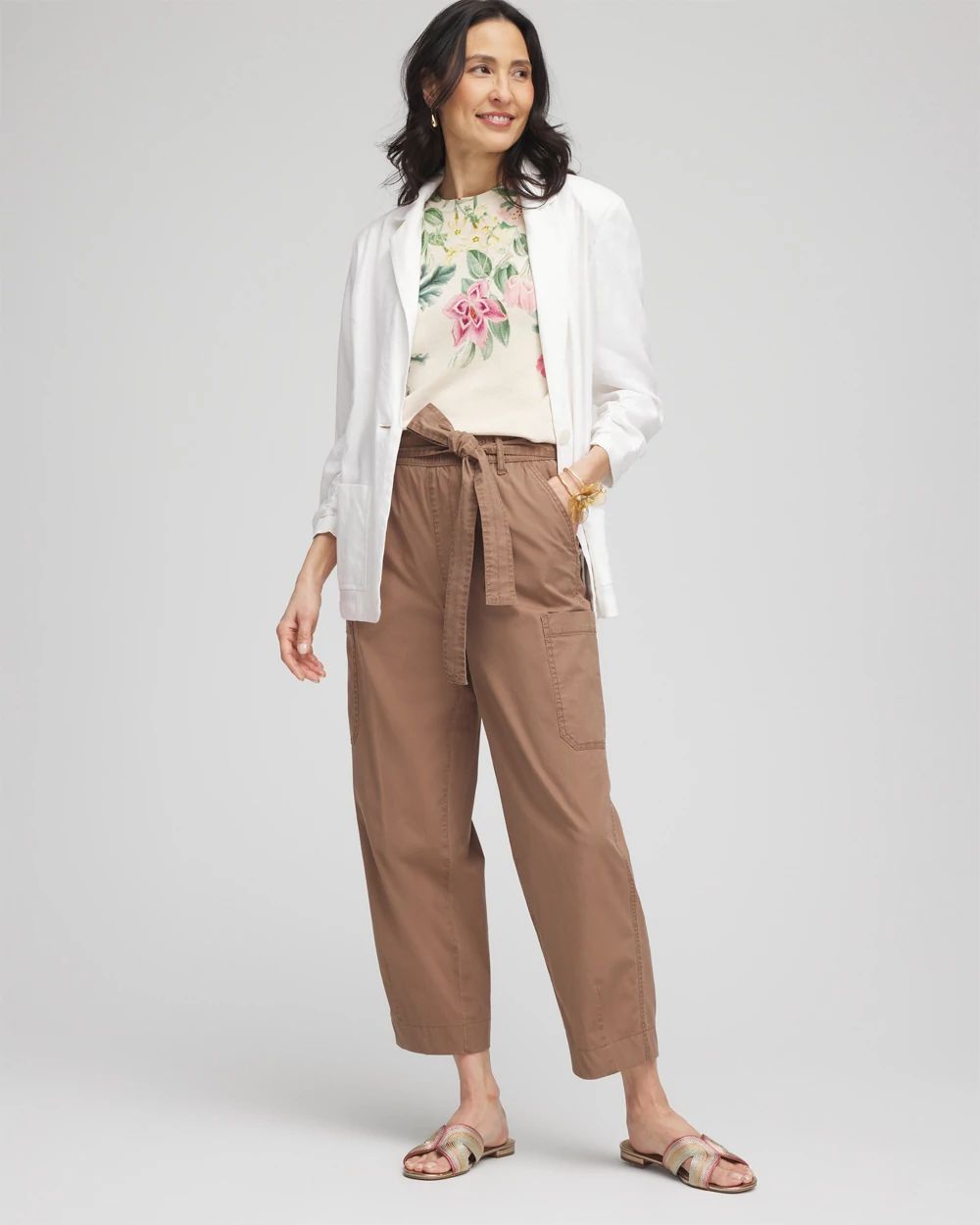 Poplin Pull-On Tapered-Leg Cropped Pants