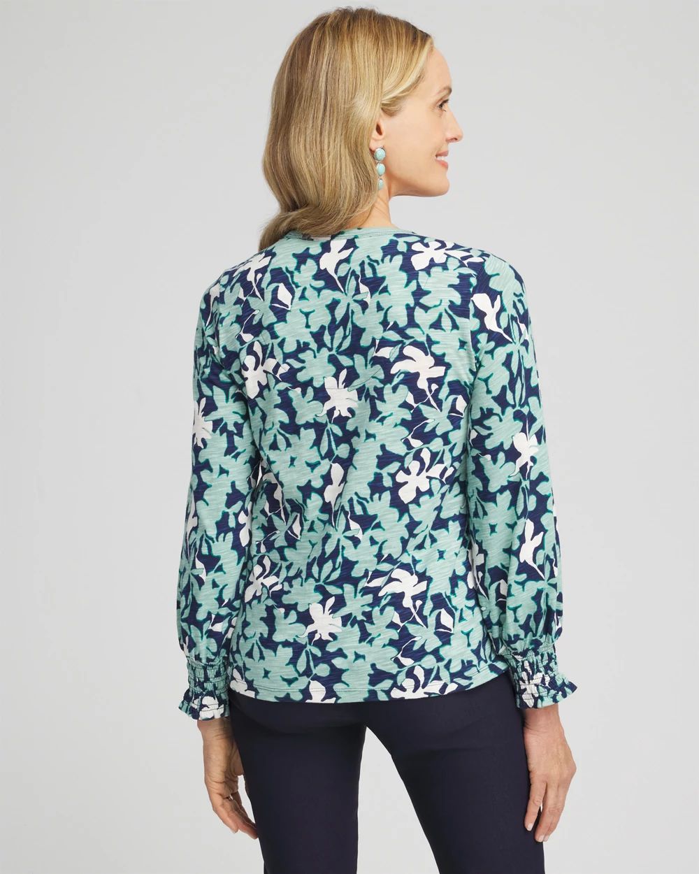 Floral Smocked Cuff Tee