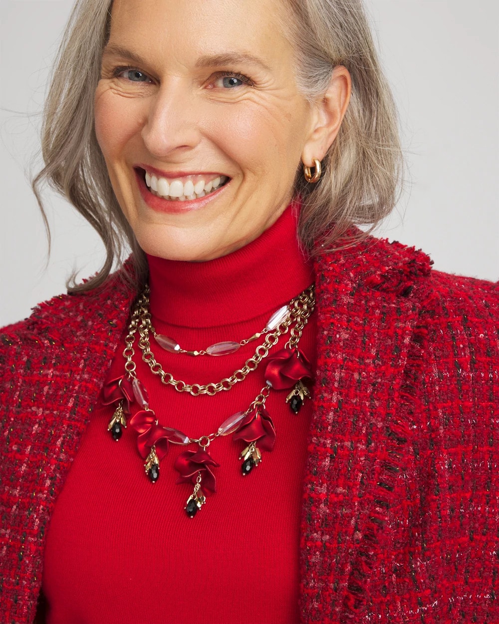 Red Flower Multi-Strand Necklace