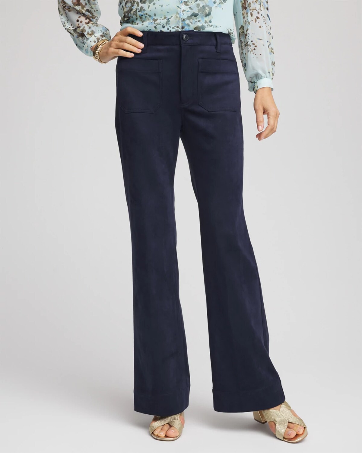 Chico's Petite Suede Motif Bootcut Ankle Pants In Blue