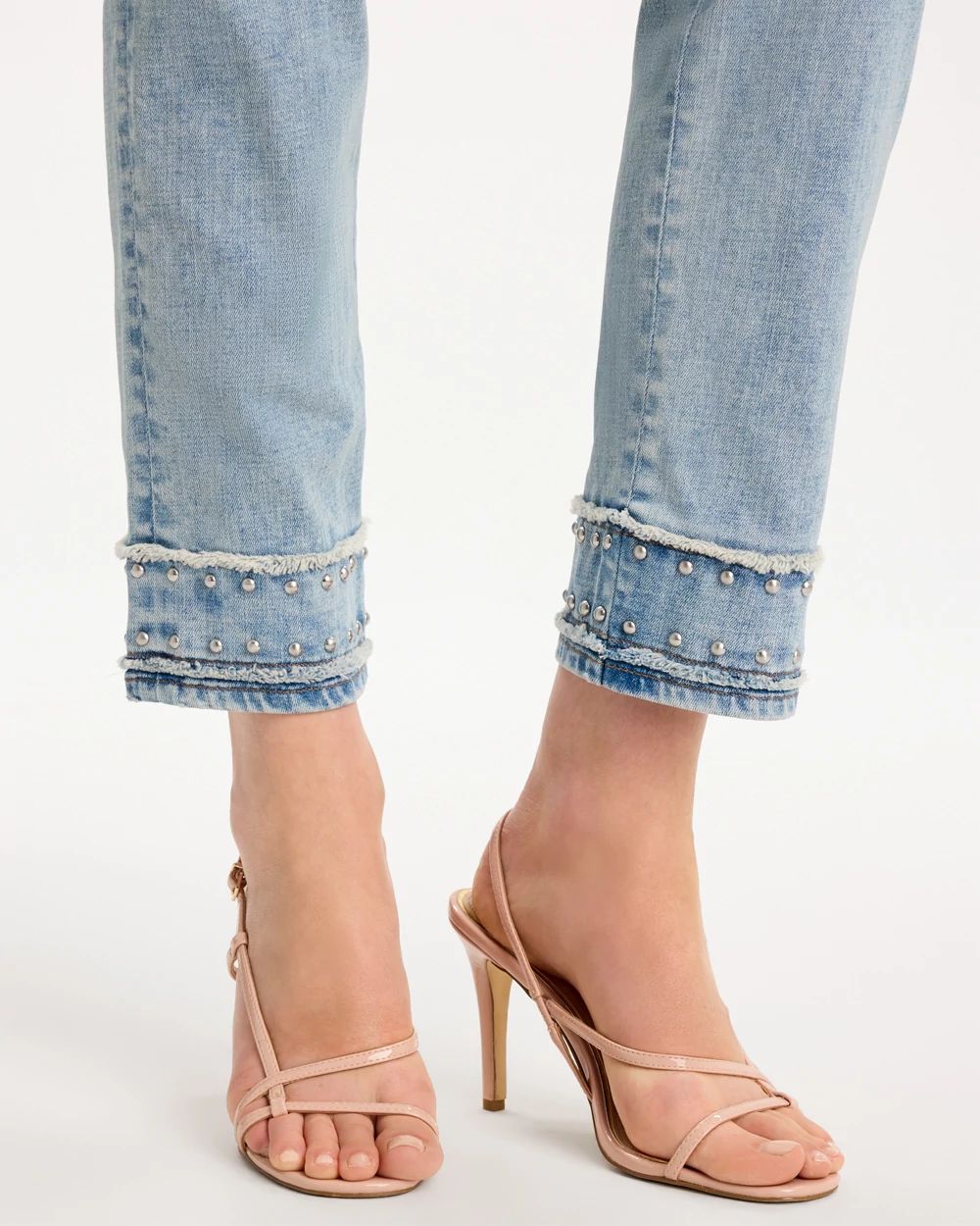 Girlfriend Slim Fray Hem Stud Ankle Jeans click to view larger image.