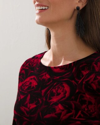 Rose-Print Velvet Midi Dress