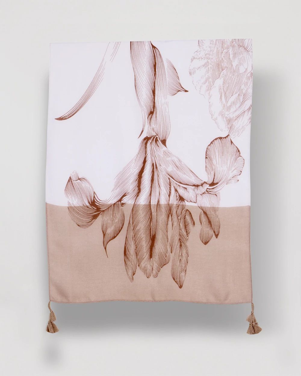 Neutral Floral Tassel Oblong Scarf click to view larger image.