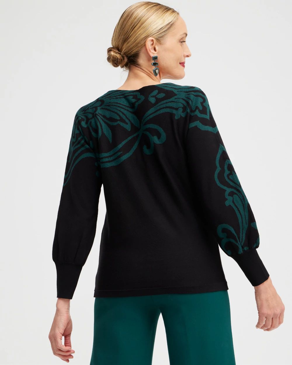 Green Print Pullover Sweater