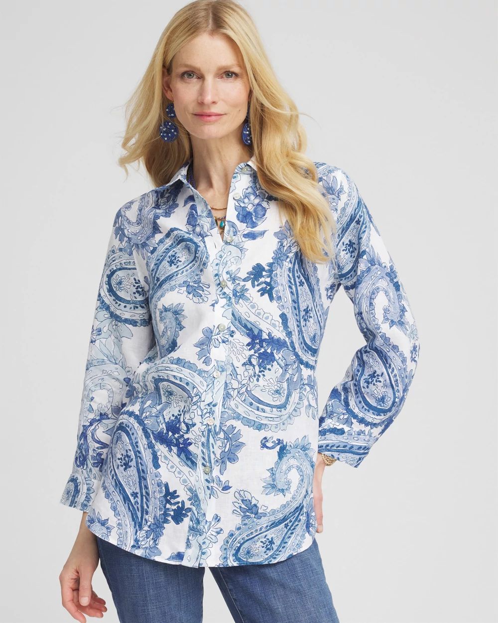 No Iron™ Paisley Linen Shirt click to view larger image.