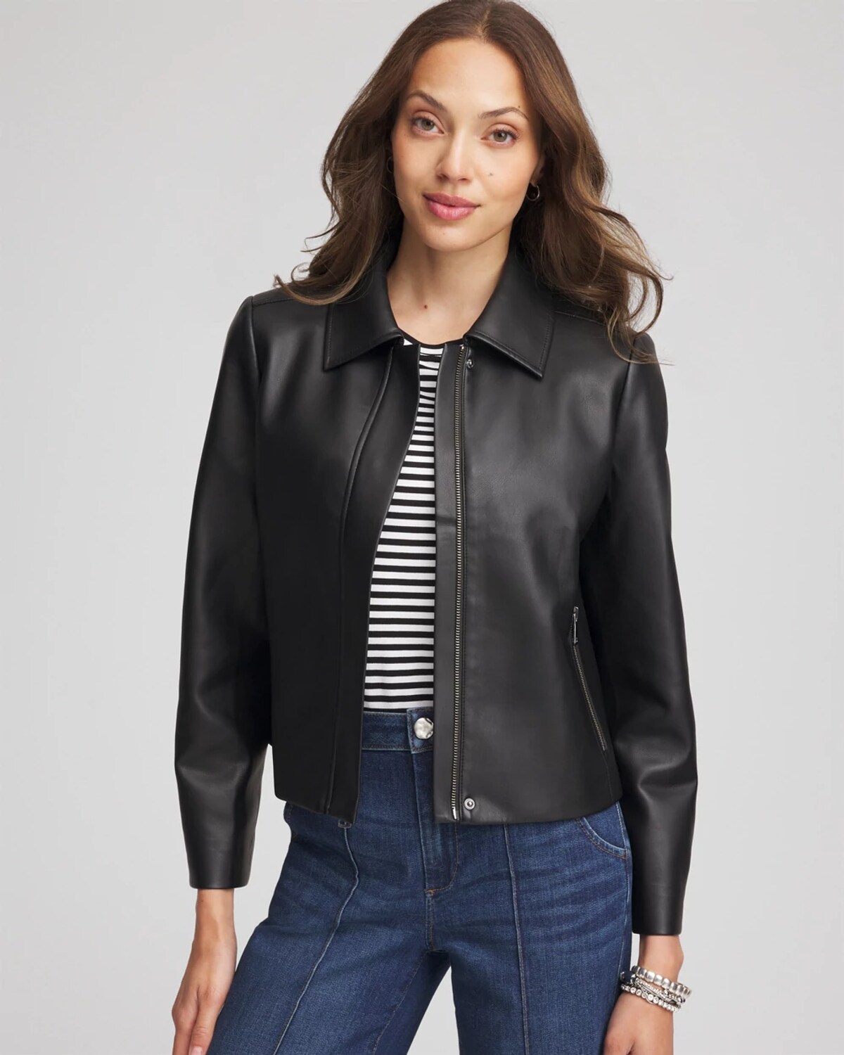 Chico's Faux Leather Zip-front Jacket In Black In Black