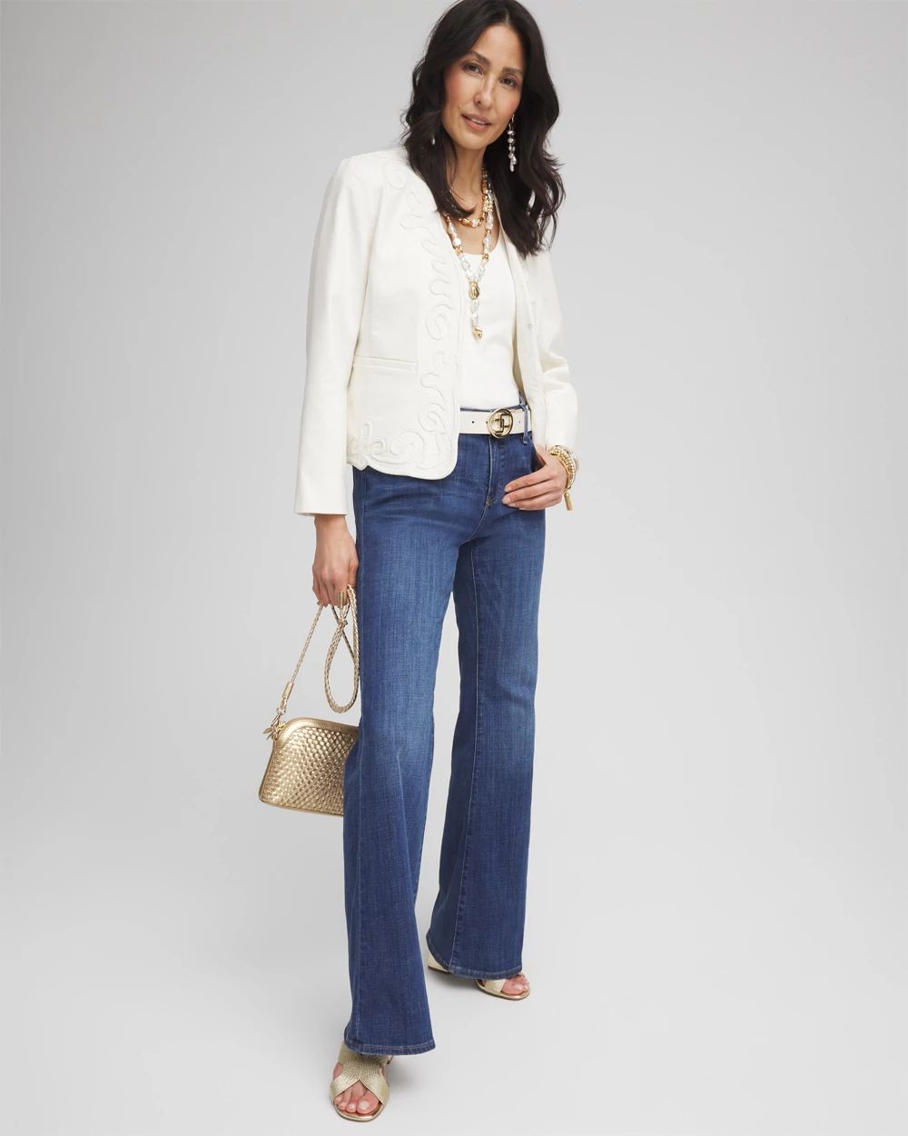 Collarless Soutache-Trim Jacket