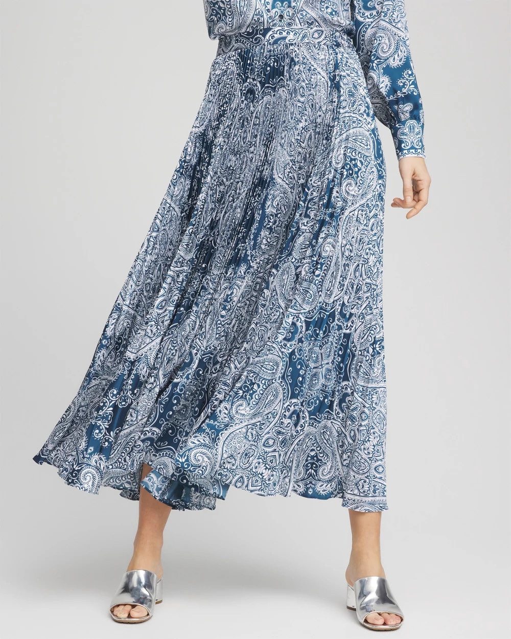 Faux Silk Tile Print Midi Skirt