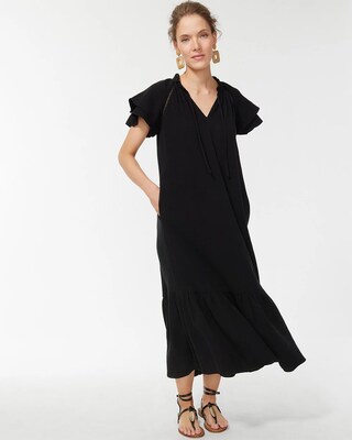 Black Gauze Midi Dress
