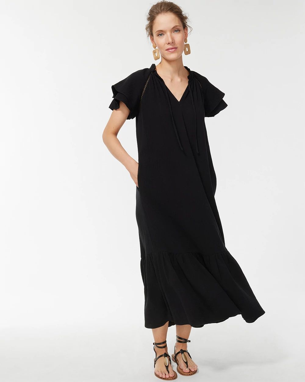 Black Gauze Midi Dress