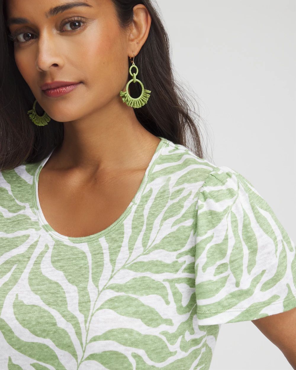 Leaves Linen Flutter Sleeve Tee