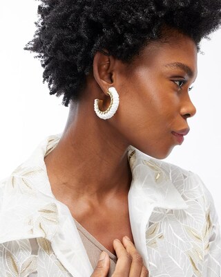 White Seed Bead Hoop Earrings