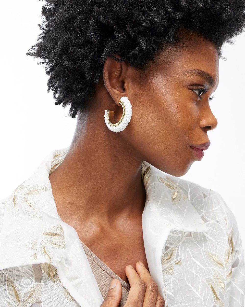 White Seed Bead Hoop Earrings