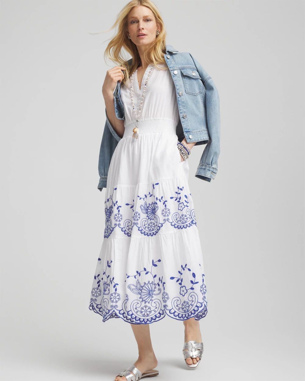 Embroidered Smocked Waist Dress