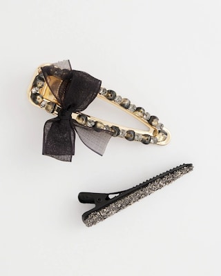 Set of Two Rhinestone Bow Hair Clips click to view larger image.