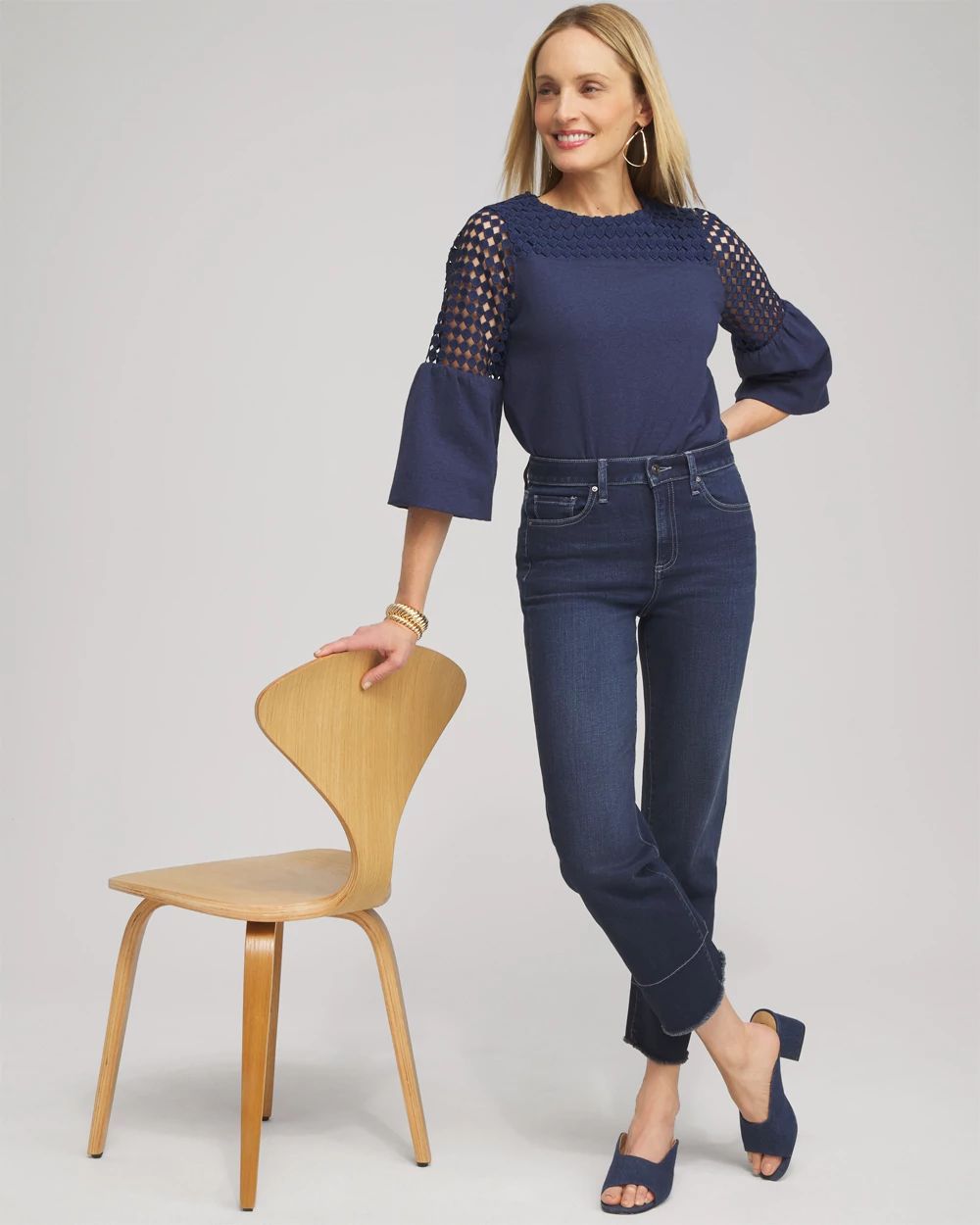 Faux Denim Lace Mix Top